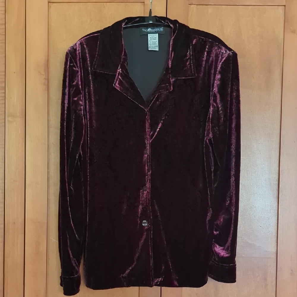 Sag Harbor Purple Lightweight Velvet Blouse Medium Petite